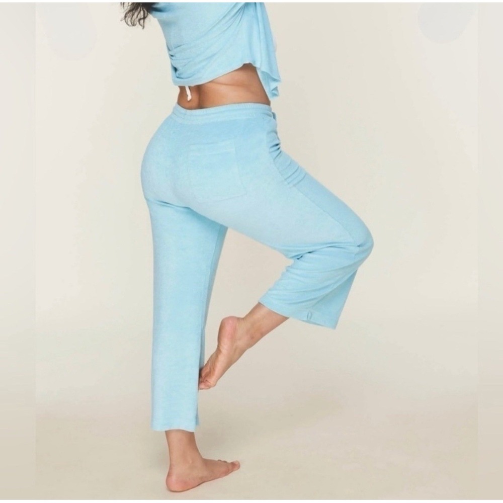 ANDIE Swim‎ Terry Cloth Crop Pant Cablu Aqua Blue Beach Coverup Super Soft Sz M